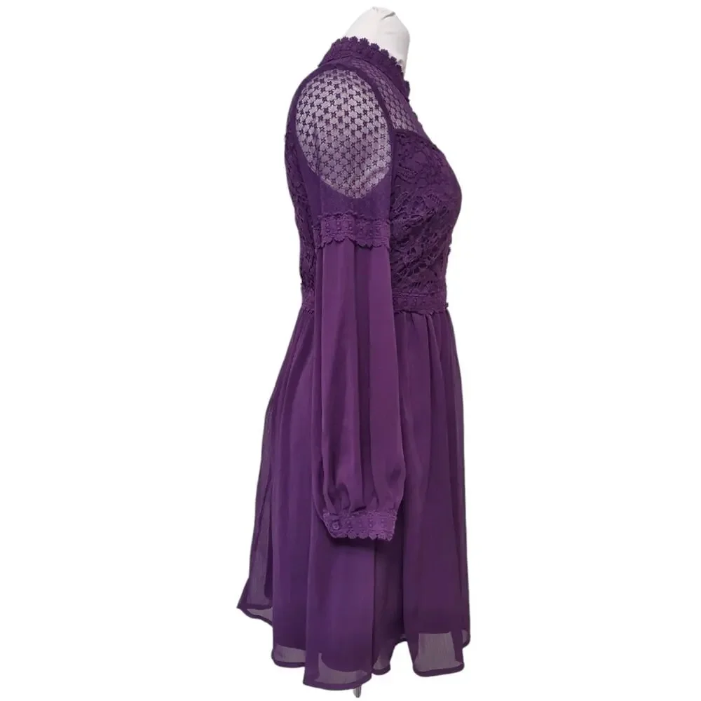 Girls Purple Party Dress Size XL Special Occasion Sheer Chiffon Lace A-line